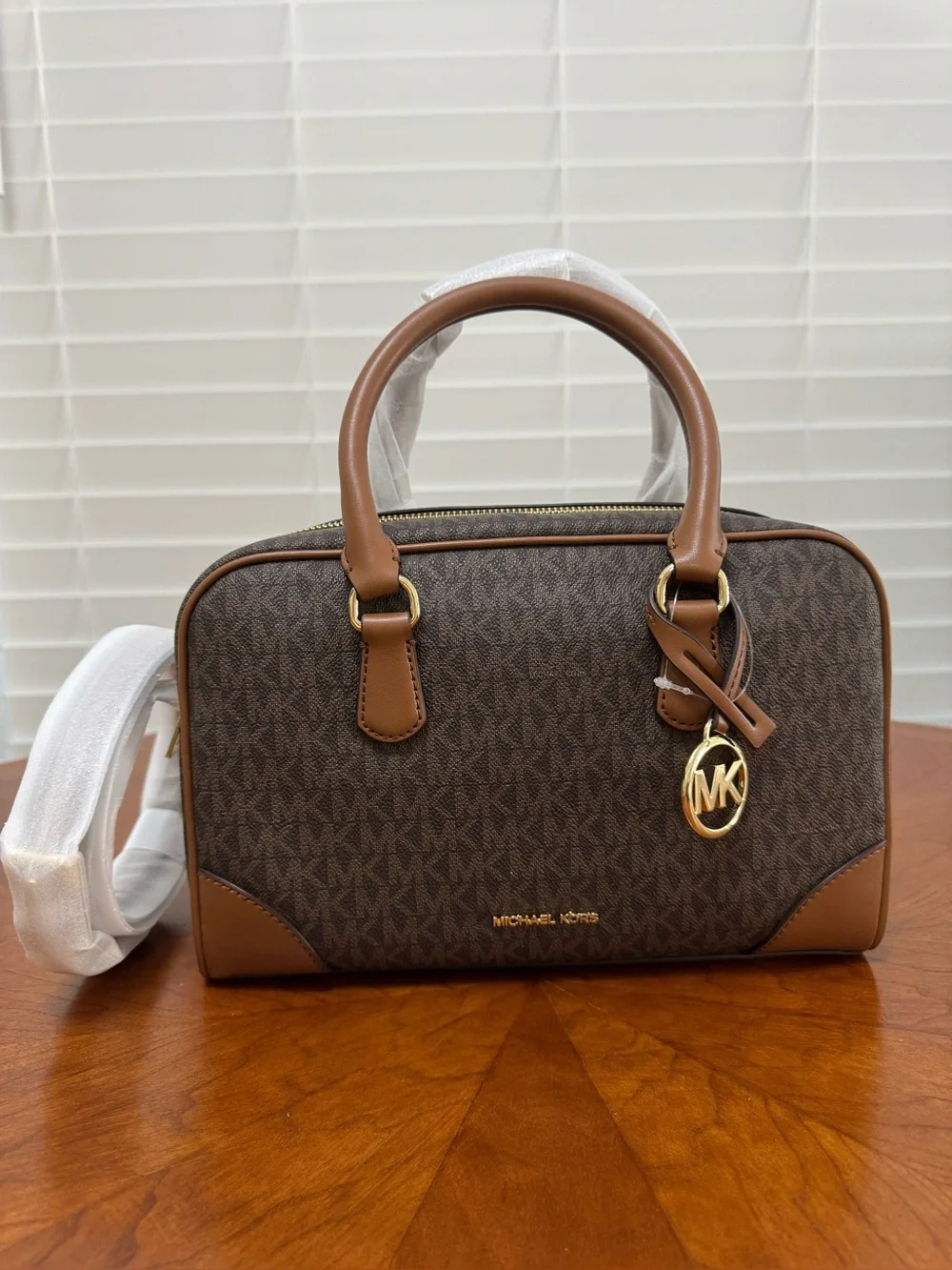Michael Kors Brown Logo Satchel with Gold Accent